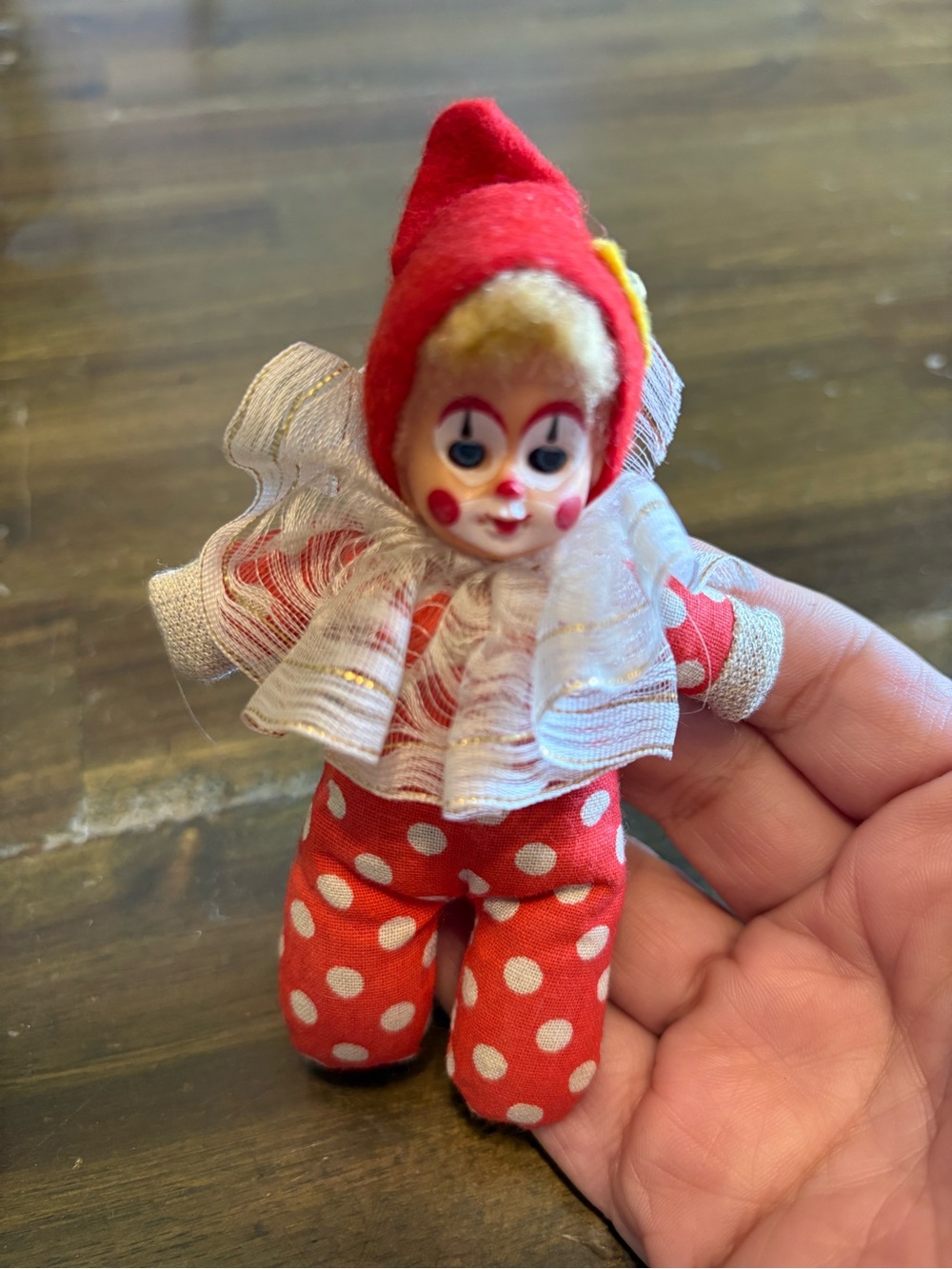 Vintage Miniature Clown Doll Sleepy Eyes Pocket Doll Polk A Dot Made Italy Small
